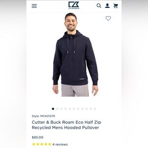 Cutter & Buck Roam Eco Half Zip Recycled Mens Hooded Pullover Blue